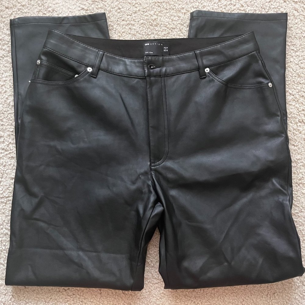 ASOS DESIGN Black Straight Leg Leather Look pants, Size US 12